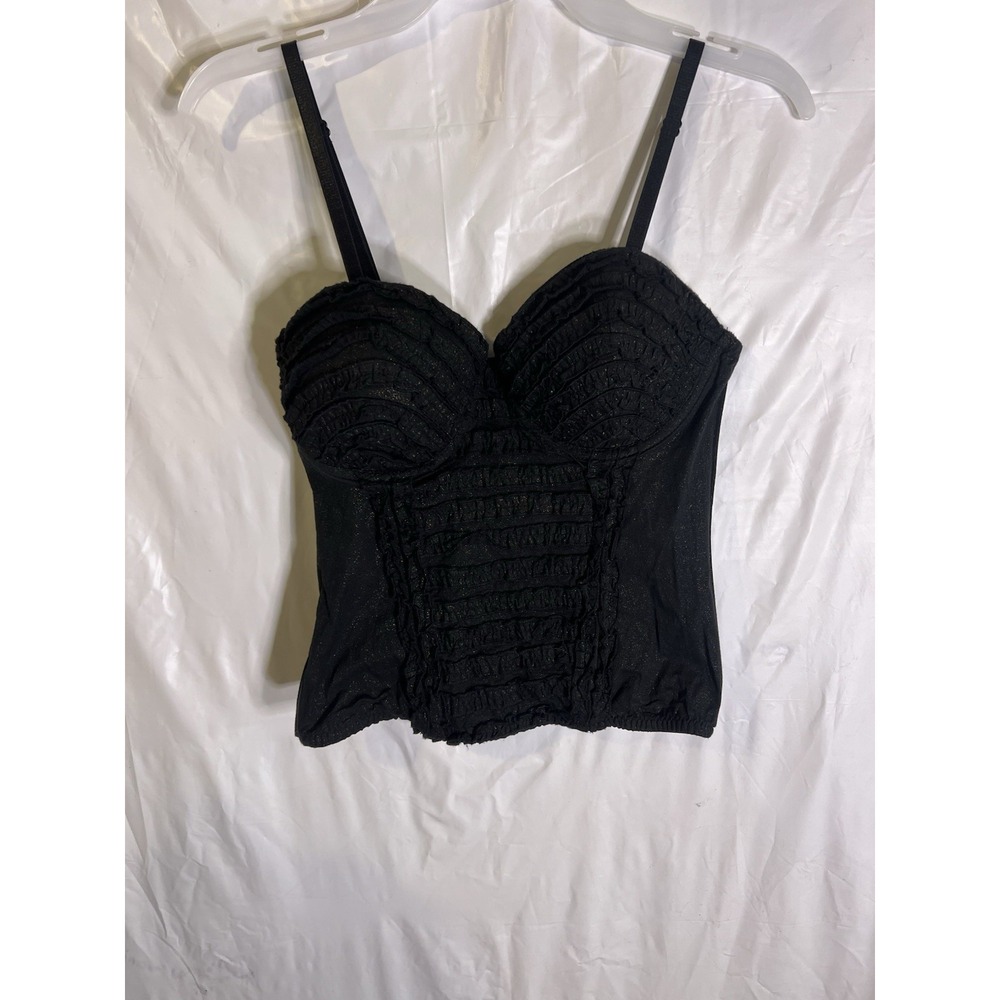 Rue 21 Underwire Lace Longline Bra, Bustier Corset Top - Black/Gold Sparkles Med